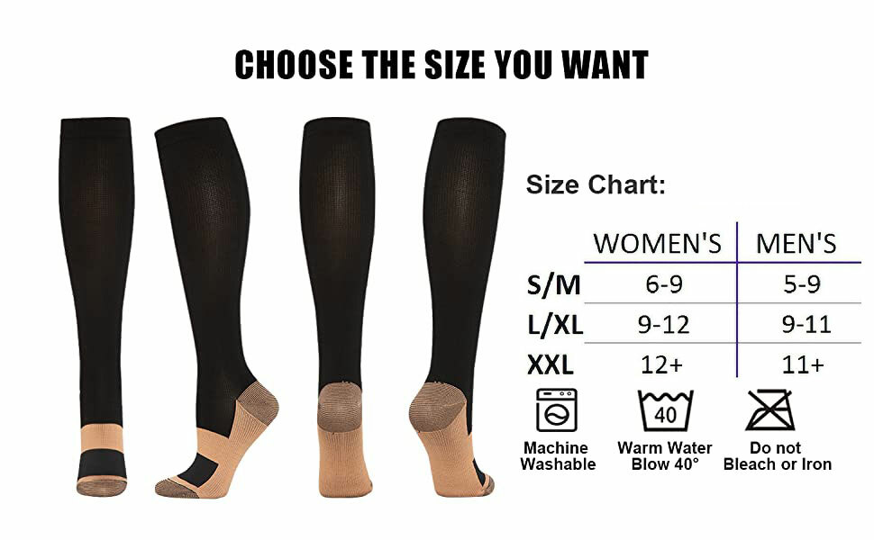6pairs Compression Socks Women Men 20-30Mmhg Extra Wide Calf Knee High plus Size