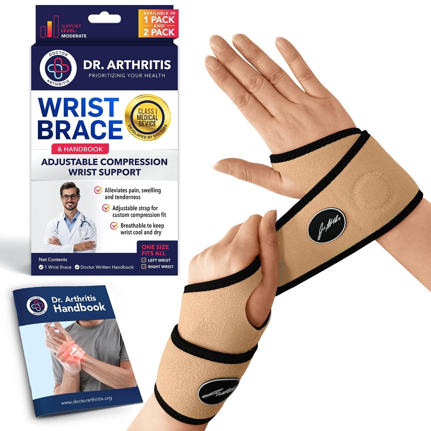 Wrist Brace, Adjustable Wrist Wraps & Hand Brace Compression, Doctor-Developed W