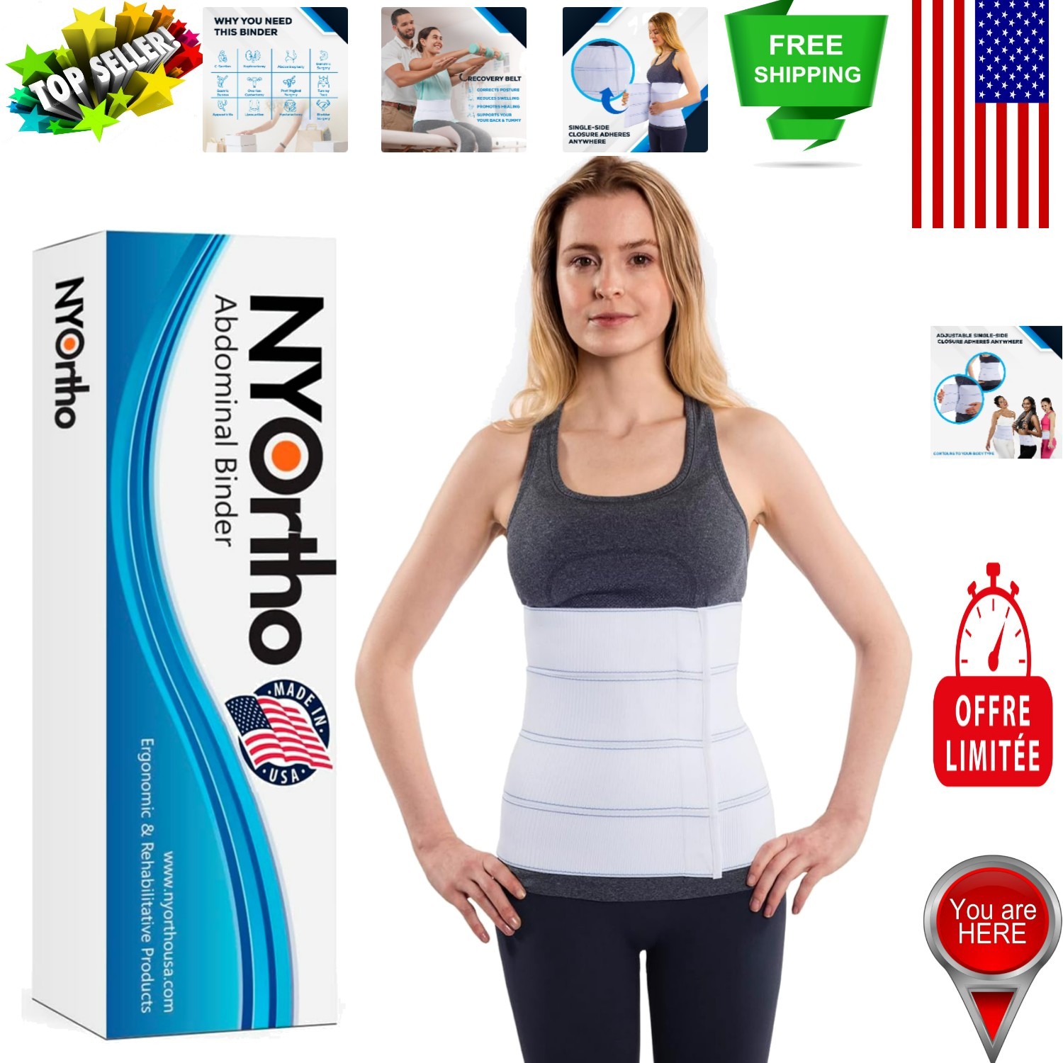 4-Panel Abdominal Binder – Custom Fit Waist Support for Recovery – 30″-45″