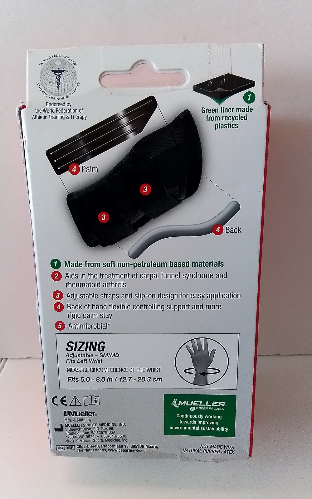 Mueller Green Wrist Braces: SM/MD Wrist Brace / Left (Black)
