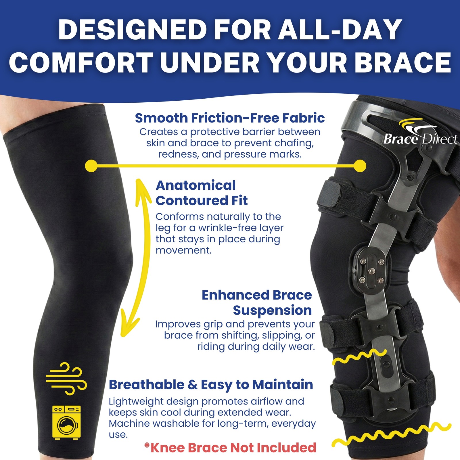 Breg Undersleeve Knee Brace Liner – Cotton or Neoprene Sleeve for Skin Comfort