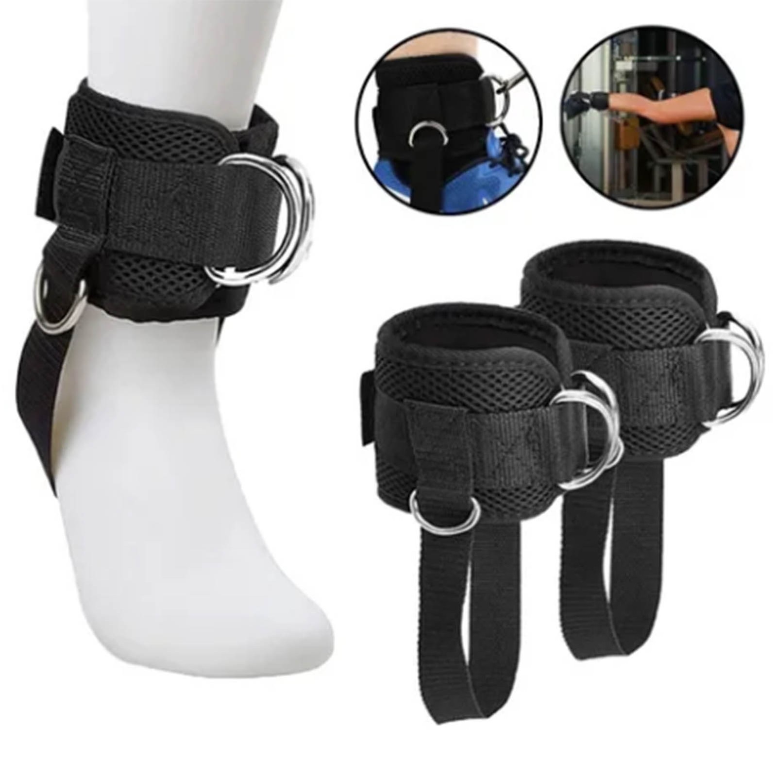 1 Pair Ankle Straps For Cable Machine Fitness Hook & Loop Ankle Cuffs W/