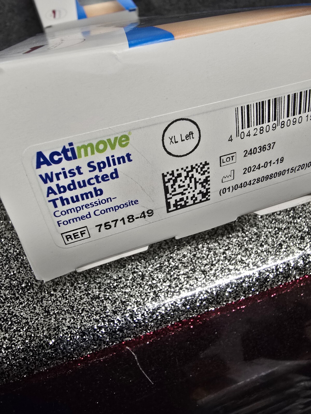 ACTIMOVE PROFESSIONAL LINE WRIST SPLINT 8 INCH, LEFT HAND, X-LARGE, BLACK, NEW