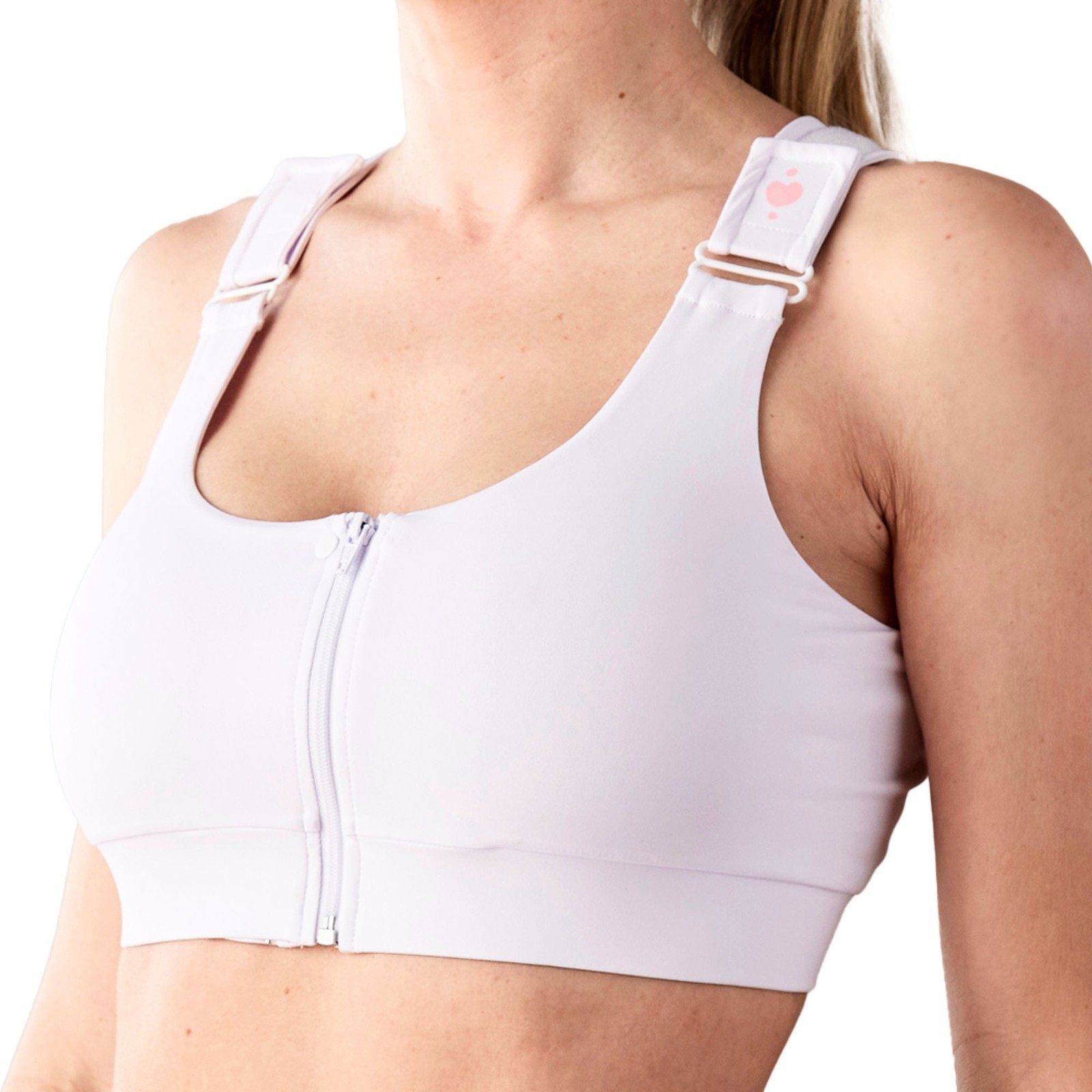 heart&core Shirl Bra Post-Surgery Racerback Bra Double Zipper Front White Medium