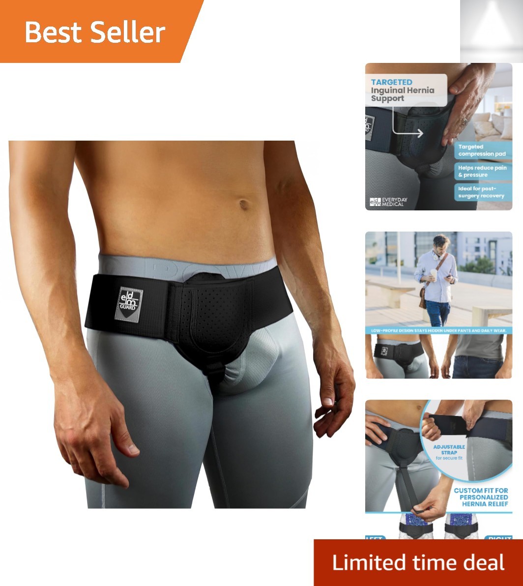 Breathable Black Inguinal Support Belt – Adjustable Post Surgery Truss, S/M