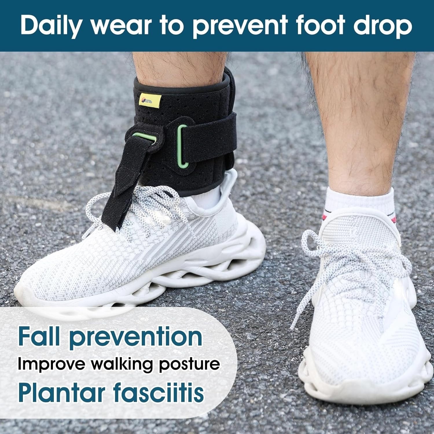 Breathable Adjustable Ankle Brace for Foot Drop Pain Relief Nylon Black Design