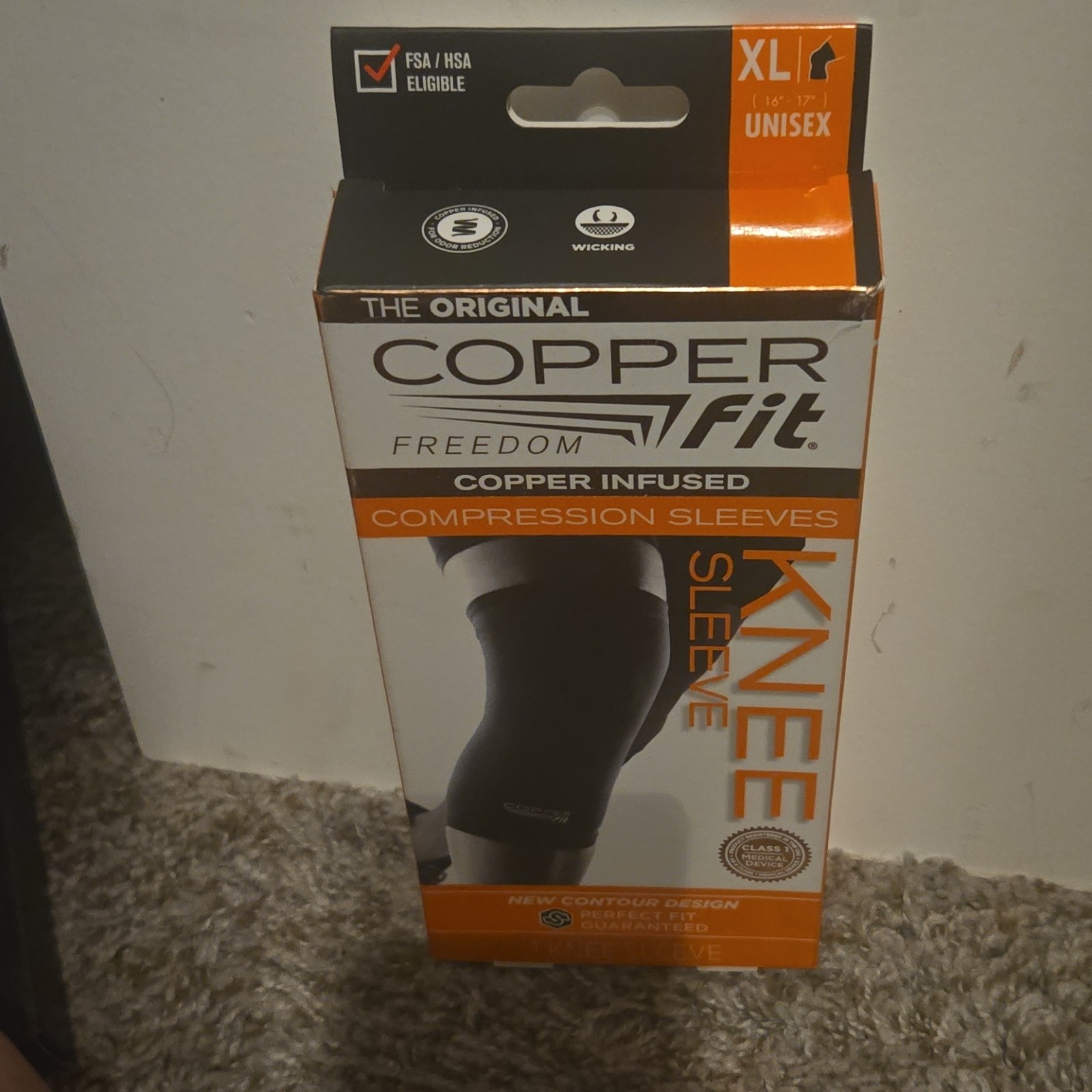 Copper Fit Freedom Knee Compression Sleeve XL Black Copper Infused Unisex