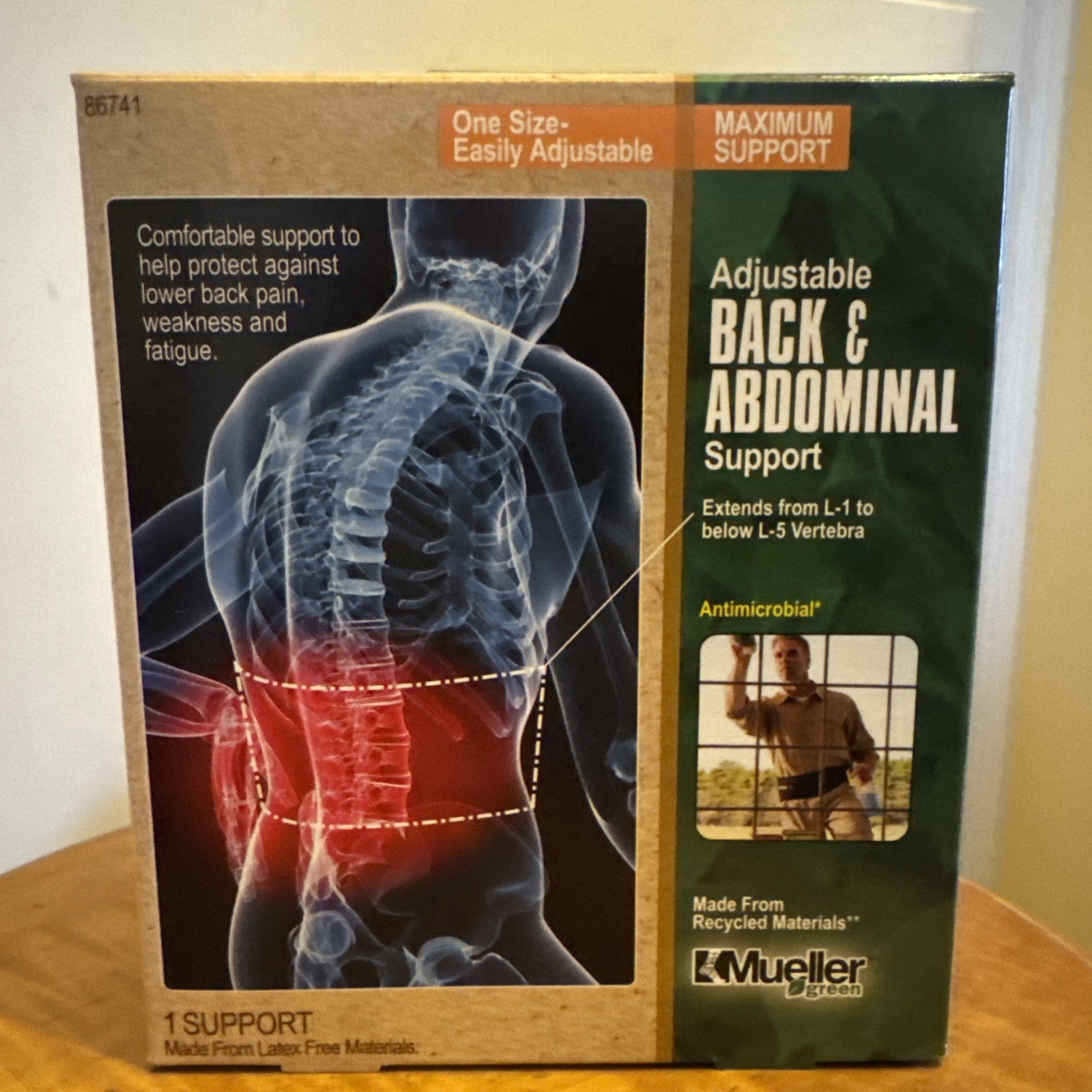 Mueller Green Back & Abdominal Support One-Size Adjustable Antimicrobial