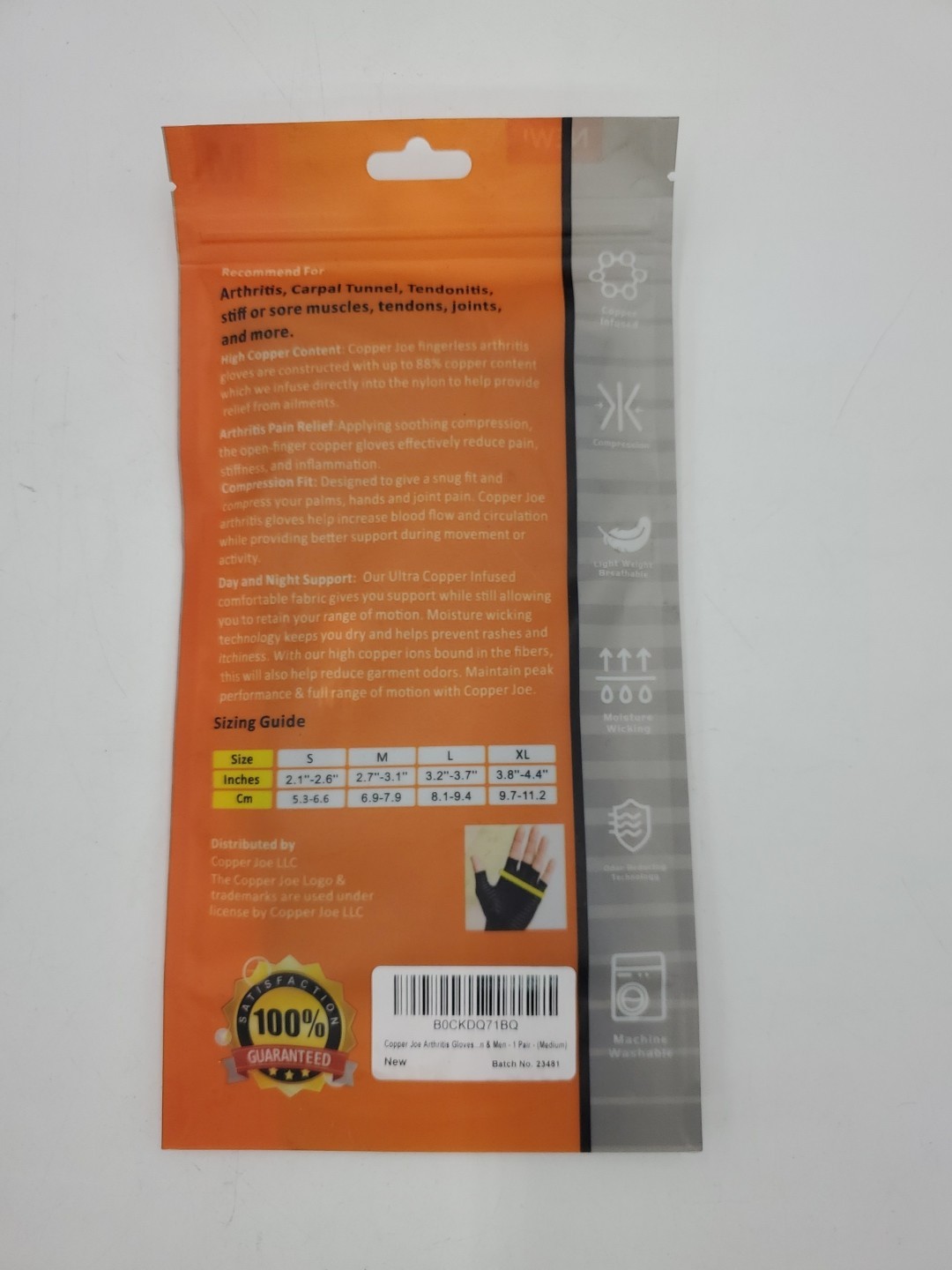 Copper Joe copper arthritis glove Size M
