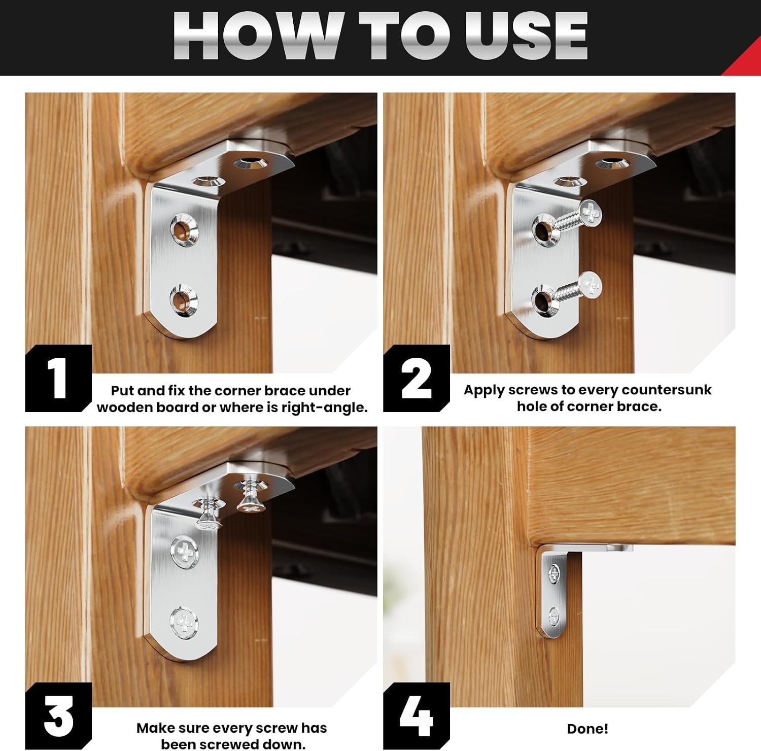 Durable 40x40mm Corner Brace Set – 8 Heavy Duty Brackets with Screws Included