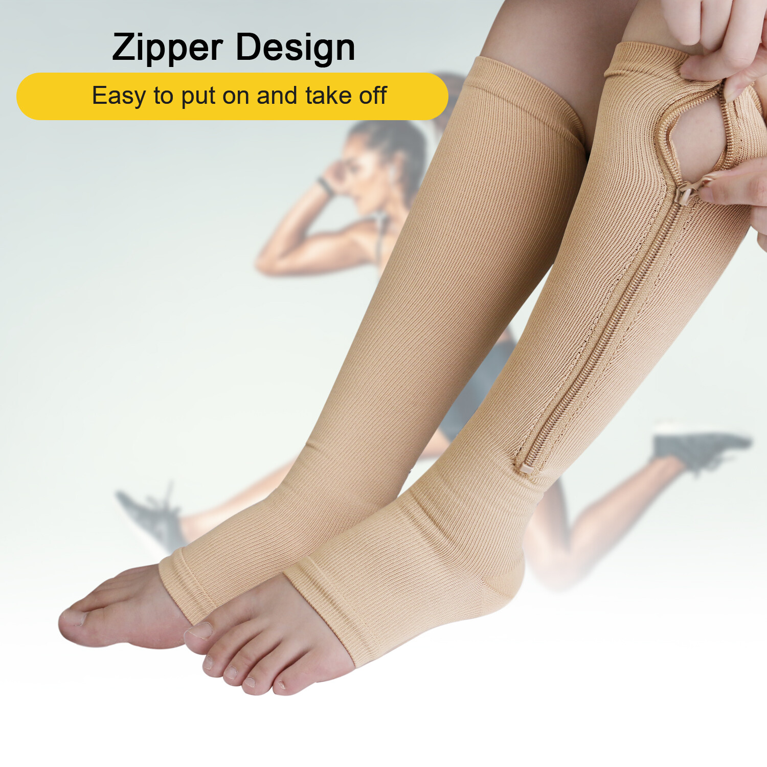 1-5 Pair Zippered Open Toe Compression Socks 20-30mmHg Calf Leg Support Stocking