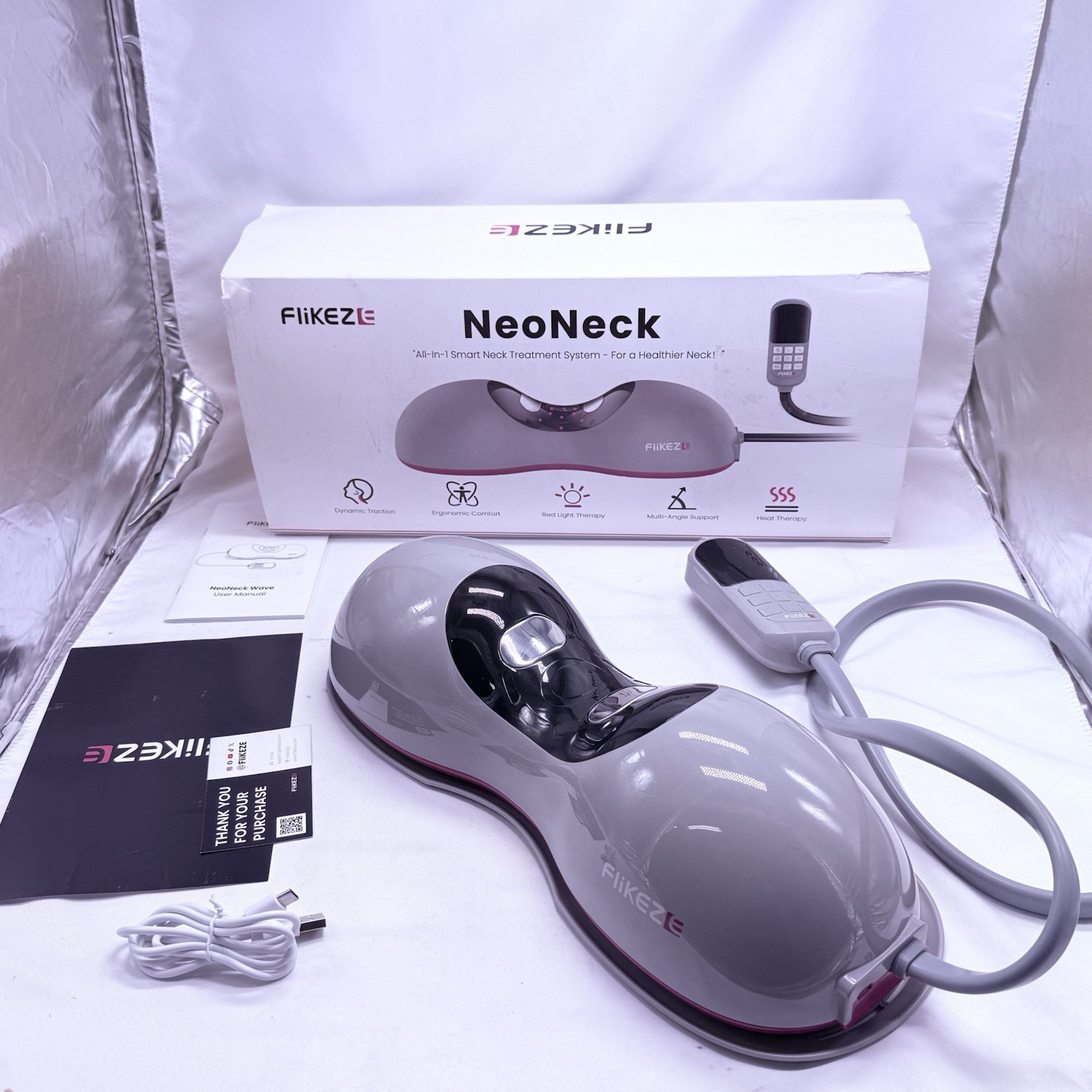 Heated Neck Stretcher with Red Light Therapy, Wireless Cervical Traction Devi…