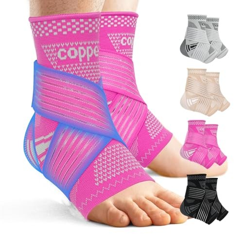 Copper Ankle Brace for Men & Women – 1 Pair Adjustable Ankle X-Large Purple