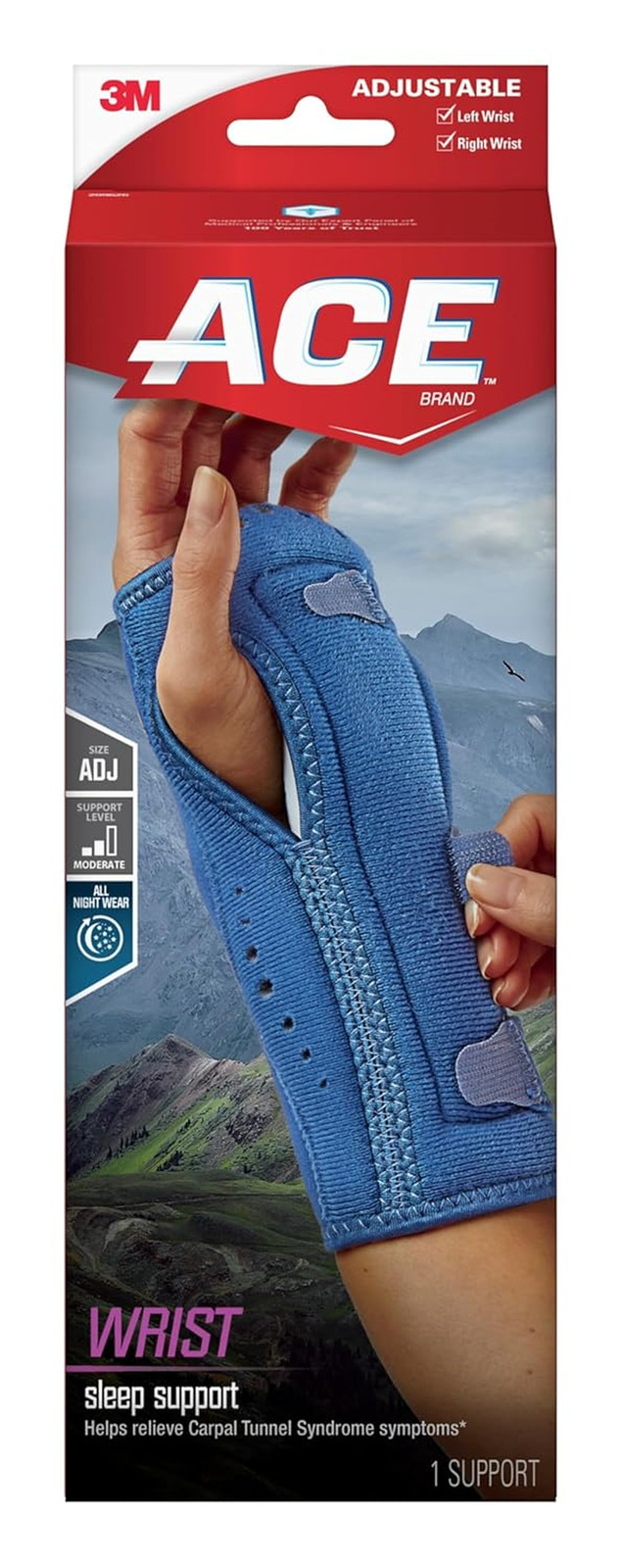 Night Wrist Sleep Support, Adjustable, Blue, Helps Provide Relief from Symptoms