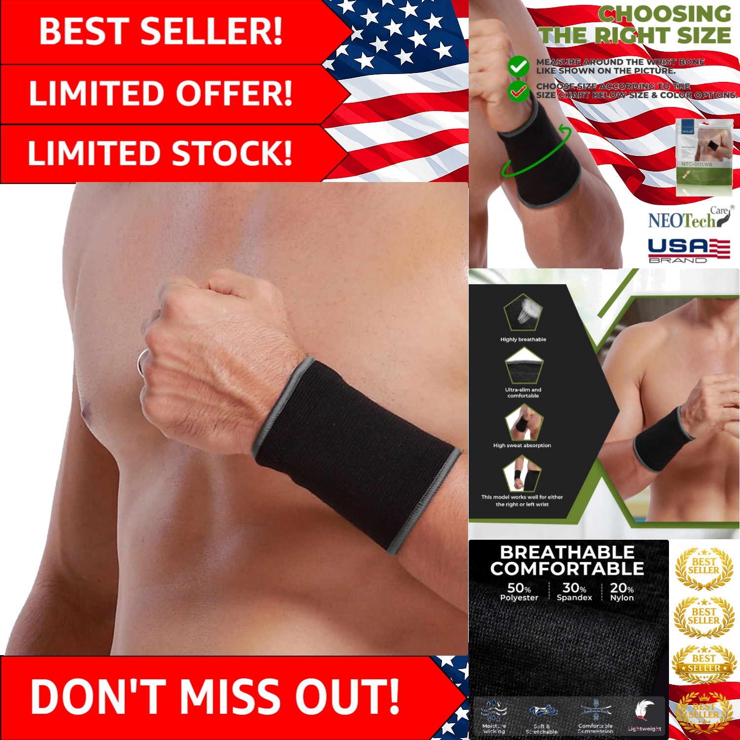 Lightweight Elastic Wrist Support Sleeve in Black – Ideal for Sports & Training