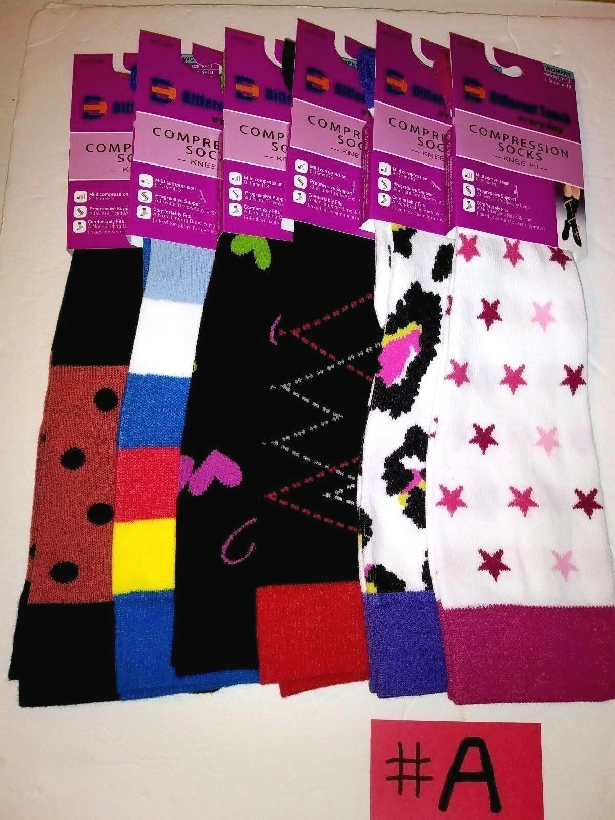 6 pair DIFFERENT TOUCH Compression Socks 9-11 Summer Light Weight 8-15mmHG