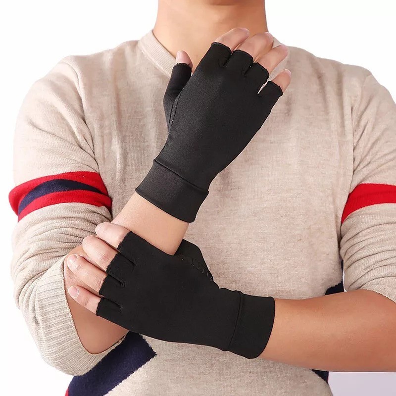 Copper Compression Gloves Anti Arthritis Fingerless Hand Support Pain Relief UK