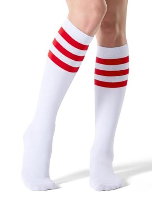 Women’s Knee High Socks Outdoor Sport Athletic Socks One Size 1 Pack White Red