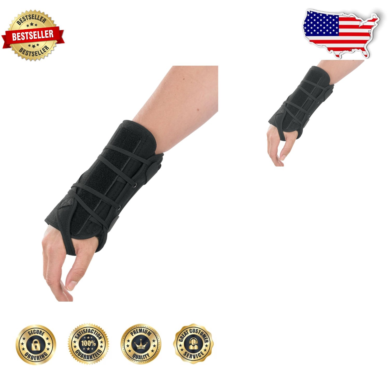 Apollo Left Wrist Brace 8″ Black Foam Support Adjustable Malleable Stays