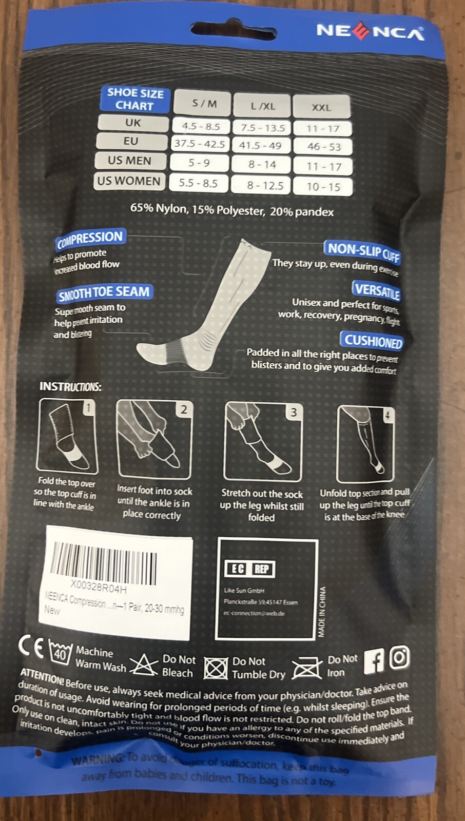 NEENCA 1 Pair Compression Socks Athletic Calf Socks Small/Med New Unisex Black