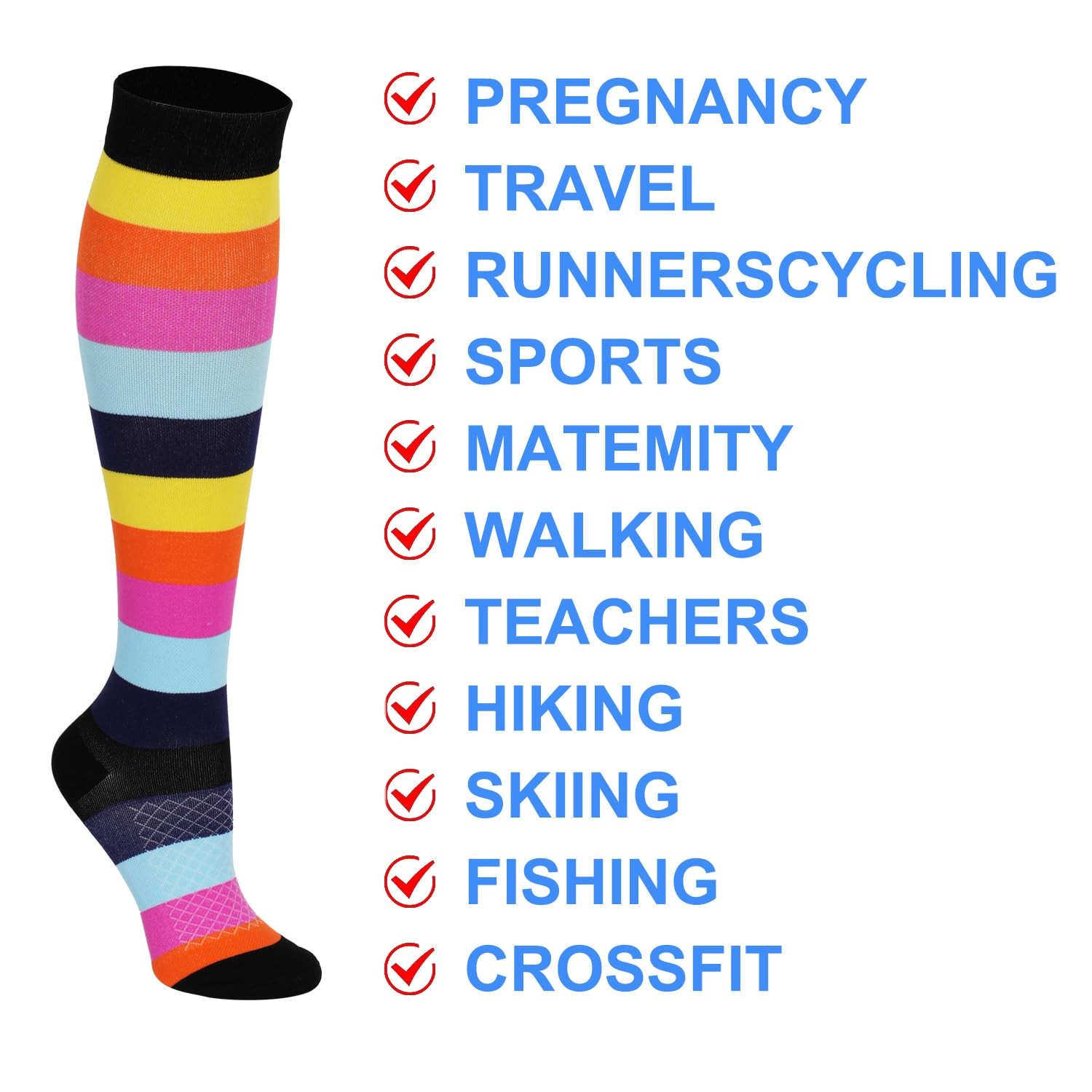 Double Couple 3 Pairs Compression Socks for Women Men 20-30mmhg Knee High Sto…