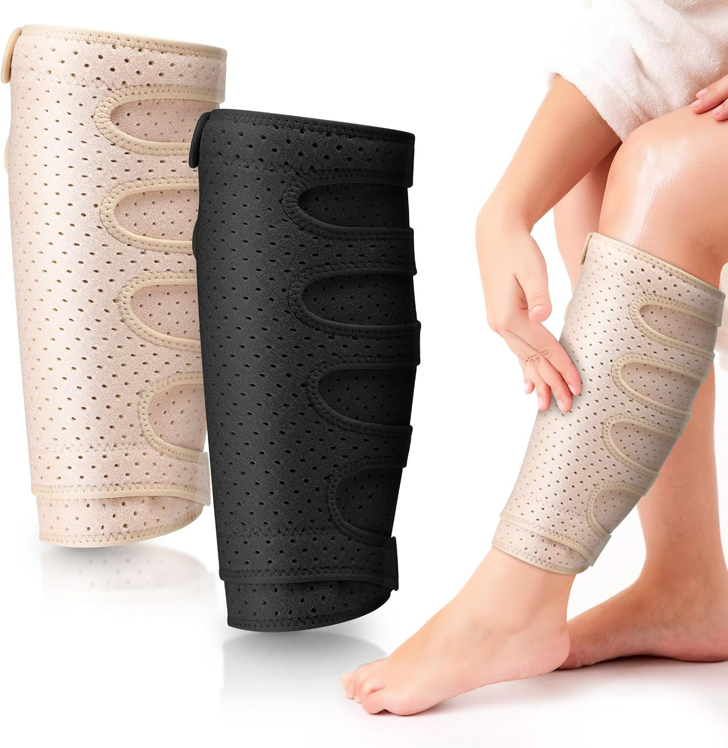 Hoolerry 2 Pcs Lymphedema Compression Wraps Calf Adjustable Brace 5 Strap Leg Wr