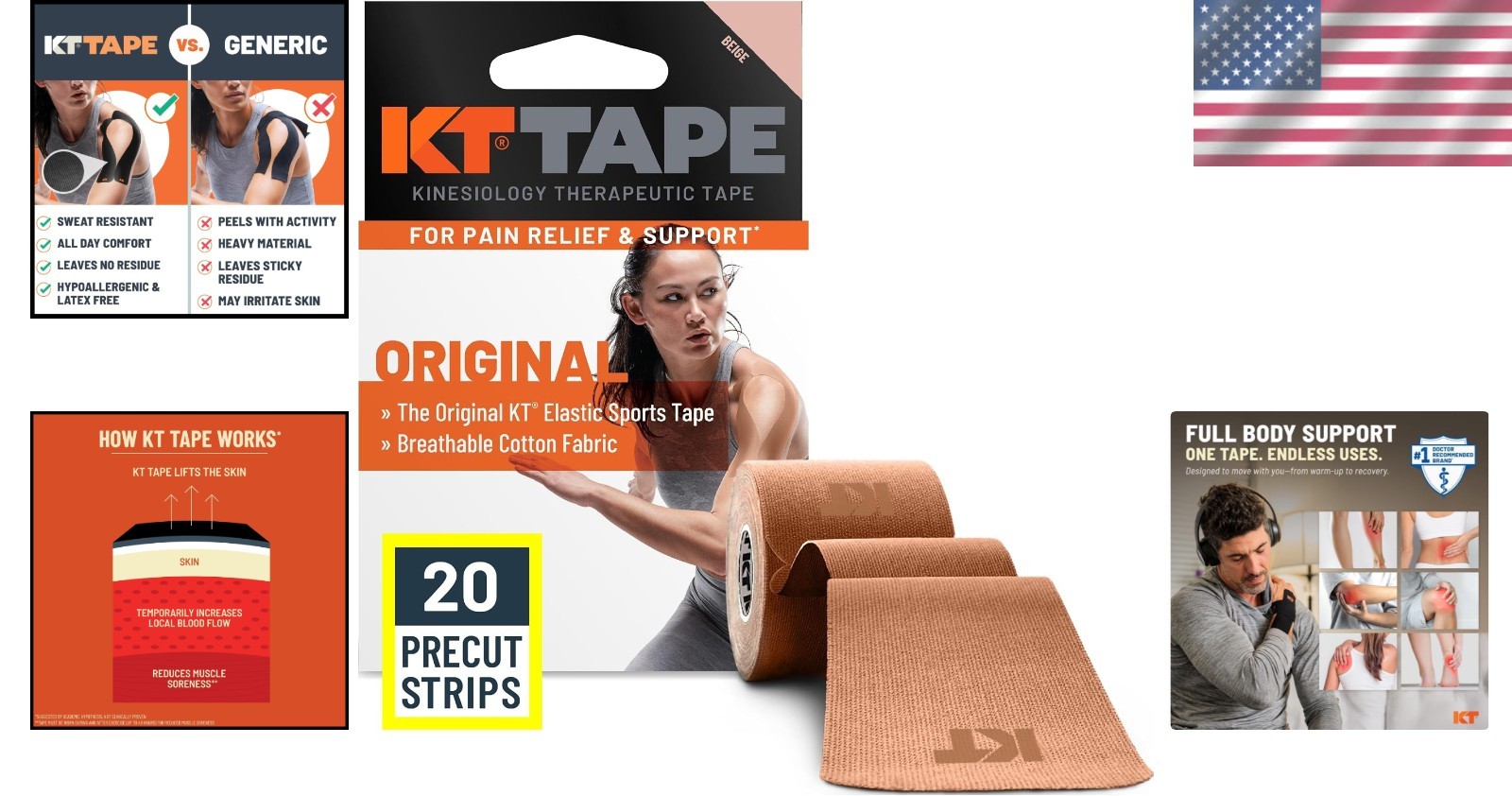 Daily Pain Relief Kinesiology Tape – 20 Hypoallergenic Strips for Joint Support