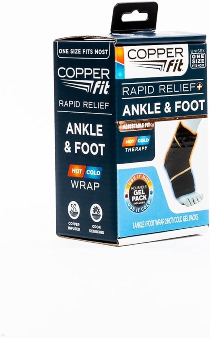 COPPER FIT ANKLE & FOOT RAPID RELIEF UNISEX -ONE SIZE ADJUSTABLE FIT HOT/COLD.
