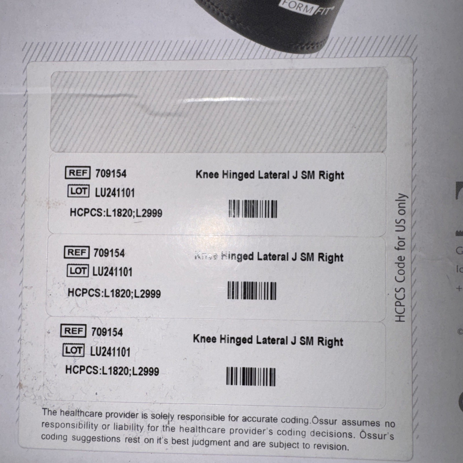 Ossur Form Fit Hinged Pull-On Lateral Right Knee J Brace, Small – NEW!
