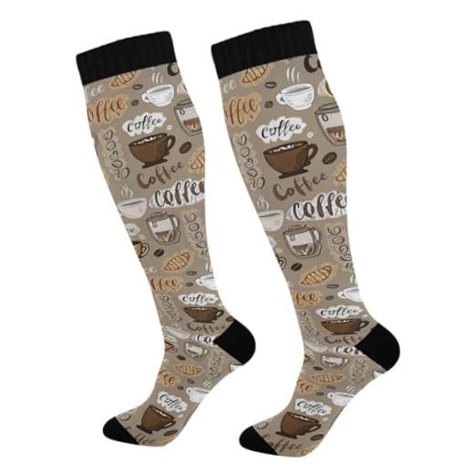 Compression Socks for Women Men, Knee High Athletic Stockings, Coffee Theme