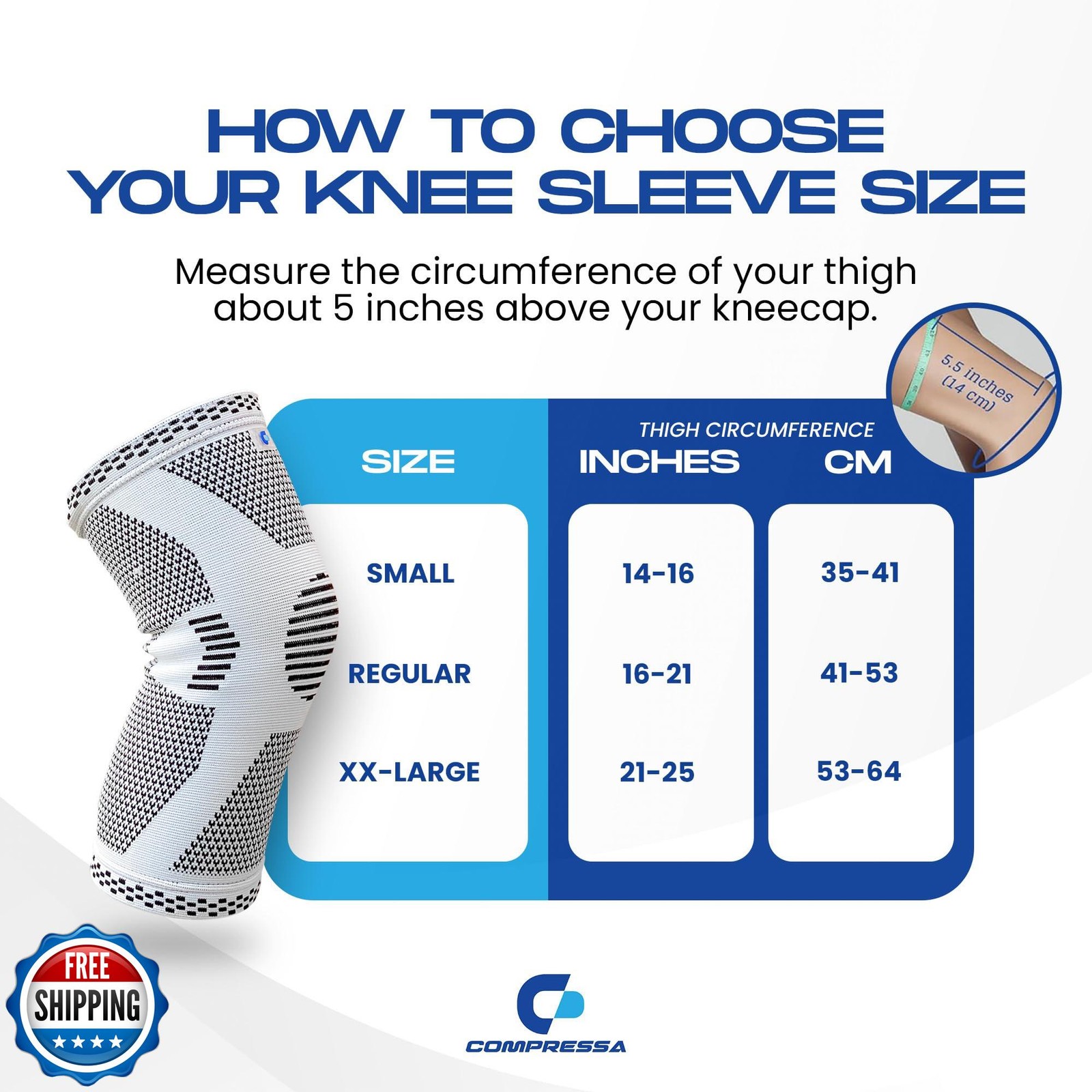 Compressa Knee Sleeve for Women and Men (XX-Large) – Non-Slip Compression Sup