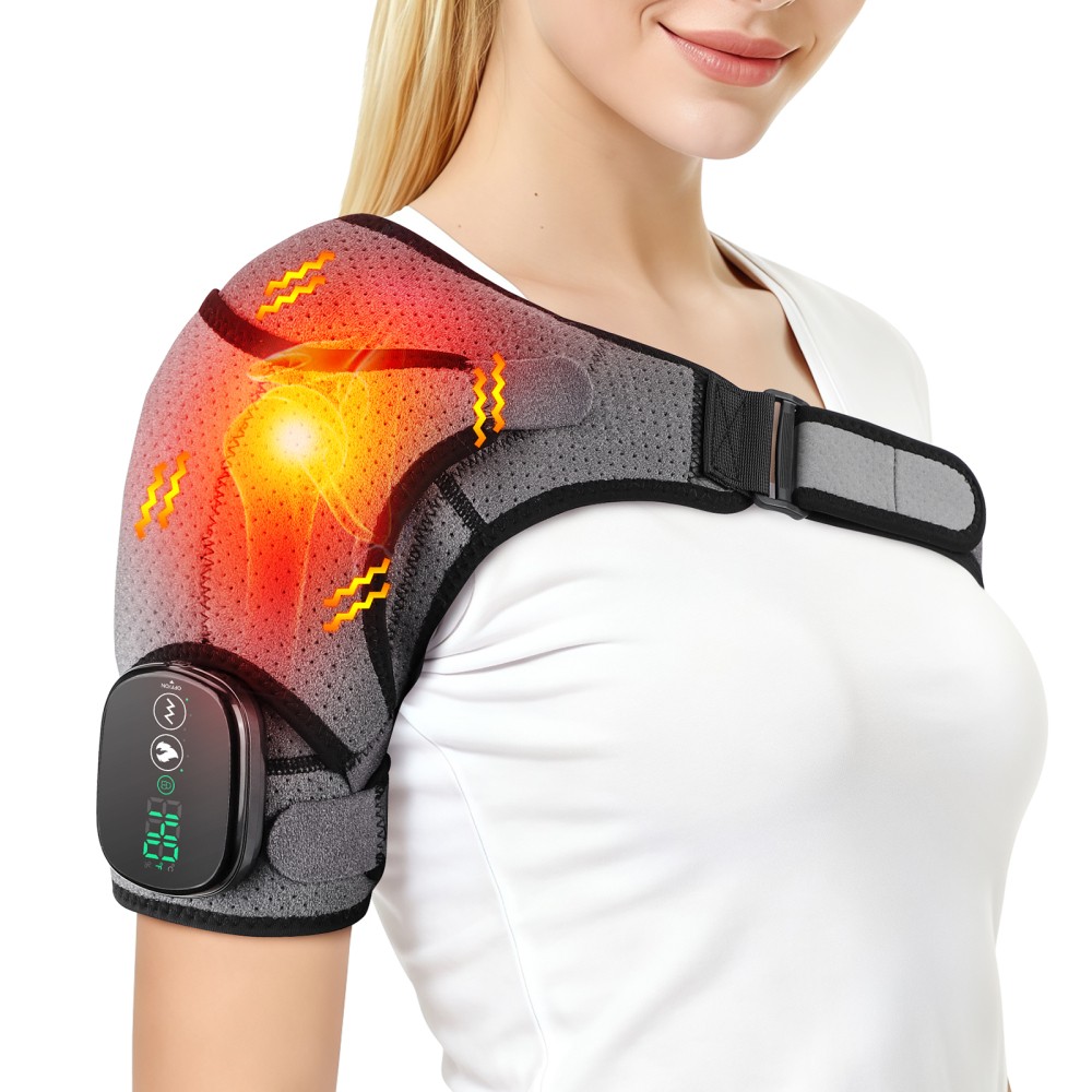 Electric Heated Shoulder Massager W/ 3Vibration Massage Brace Joint Pain Relief