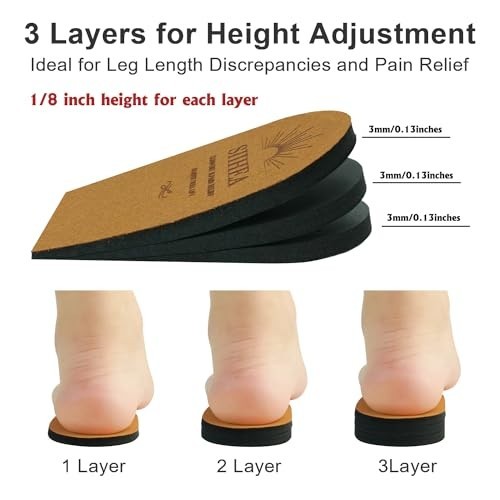 Adjustable Heel Lifts Inserts 1/8 Inch Height Increase for Pain Relief Plantar
