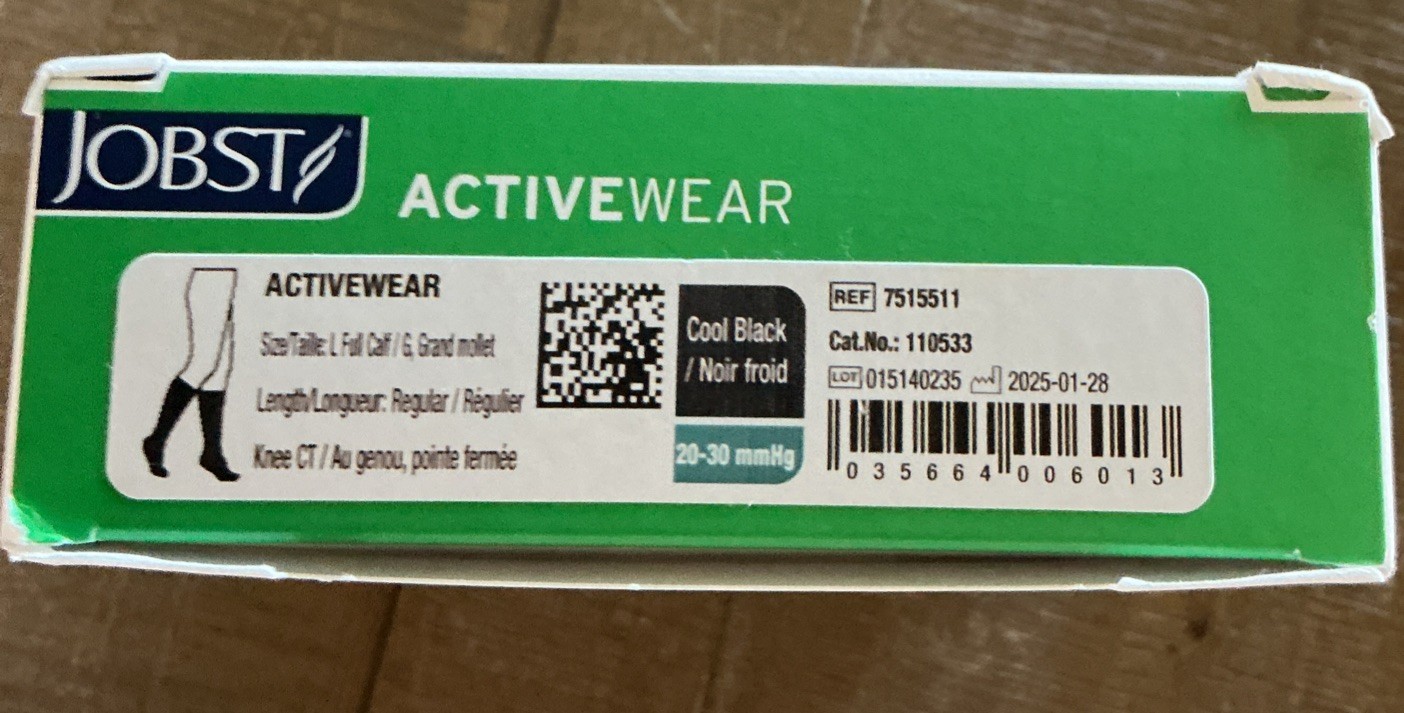 NEW Jobst ActiveWear 20-30 mmHg Firm Compression L Black Knee Highs Stocking