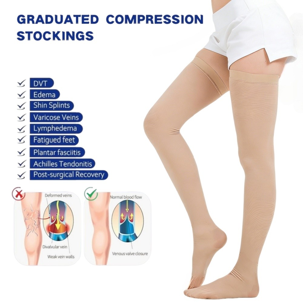 Compression Socks Thigh High Stockings Men Women 20-30 mmHg Varicose Veins Edema