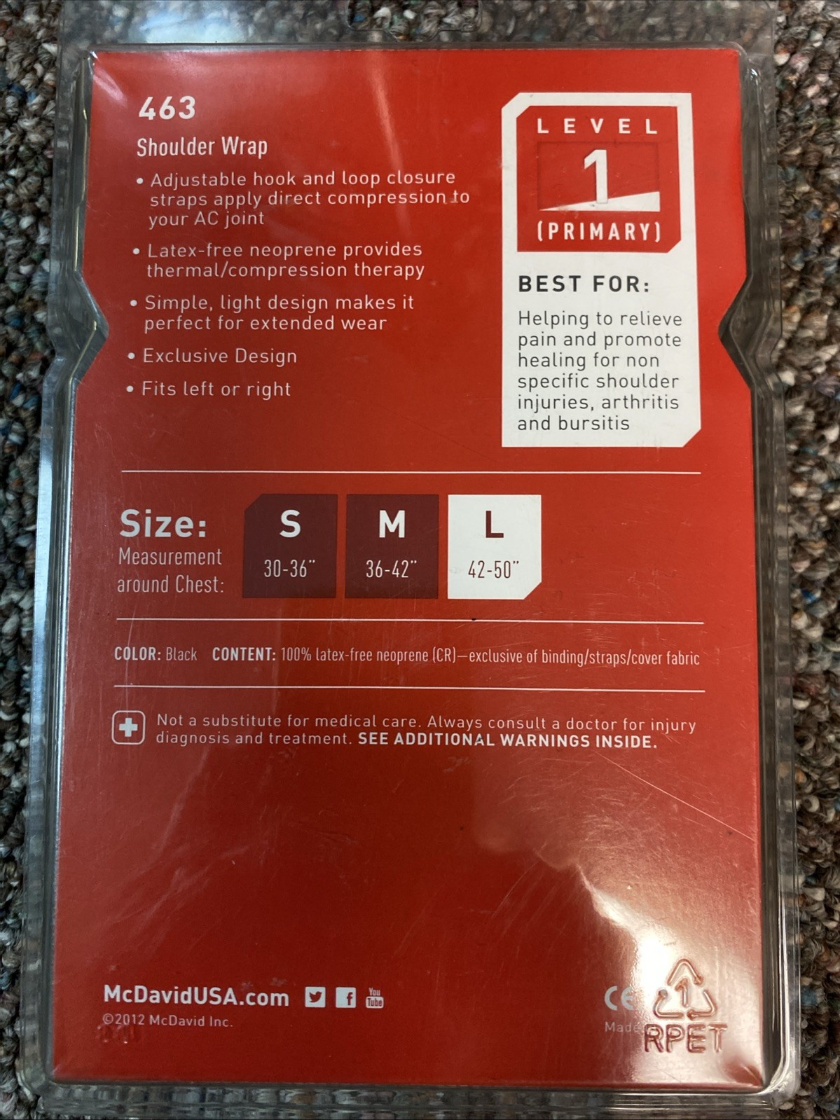 McDavid Universal Right/Left Shoulder Support Wrap Level 1 Size L Large 463 New