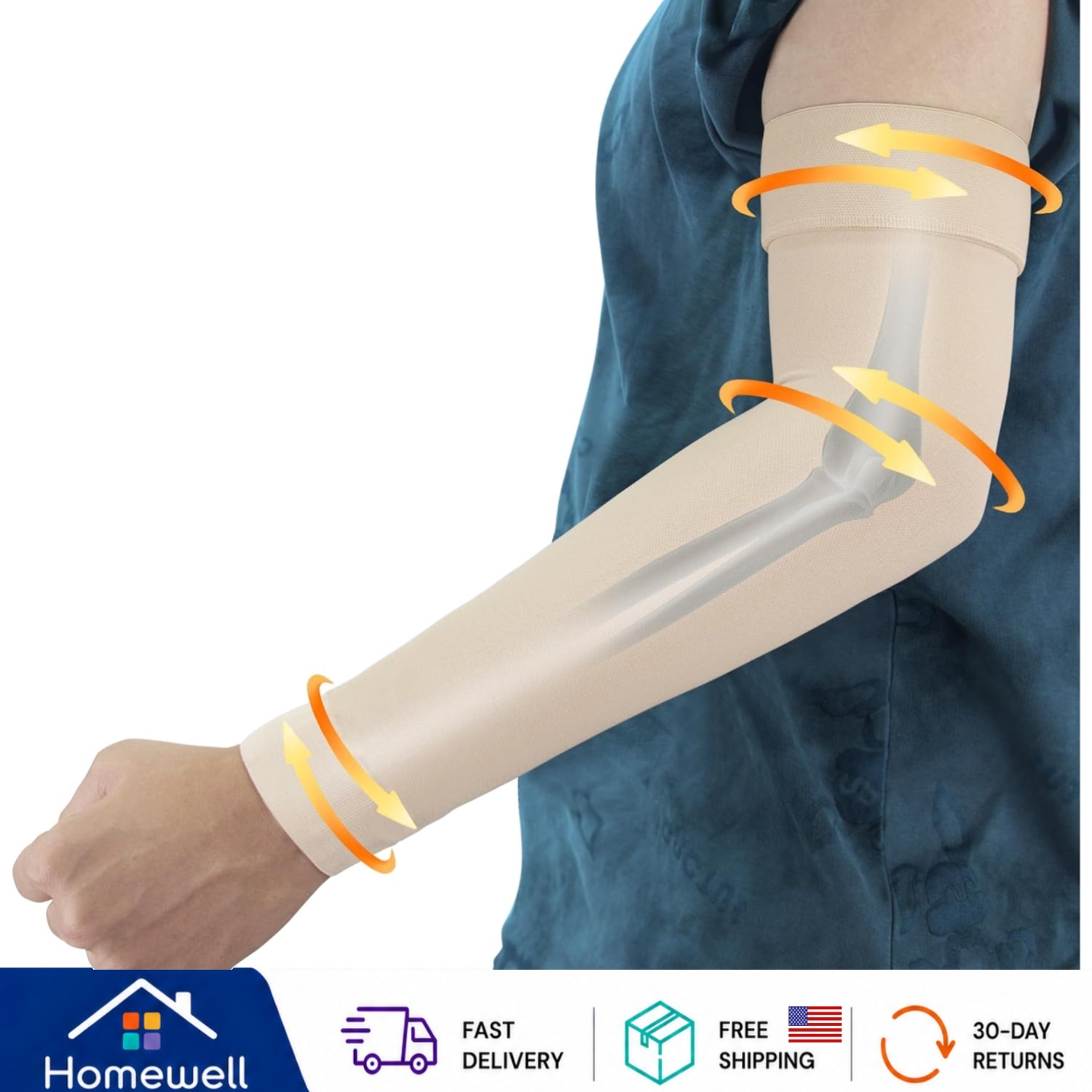 Graduated Compression Arm Sleeve for Men & Women with Silicone Anti-Slip Band