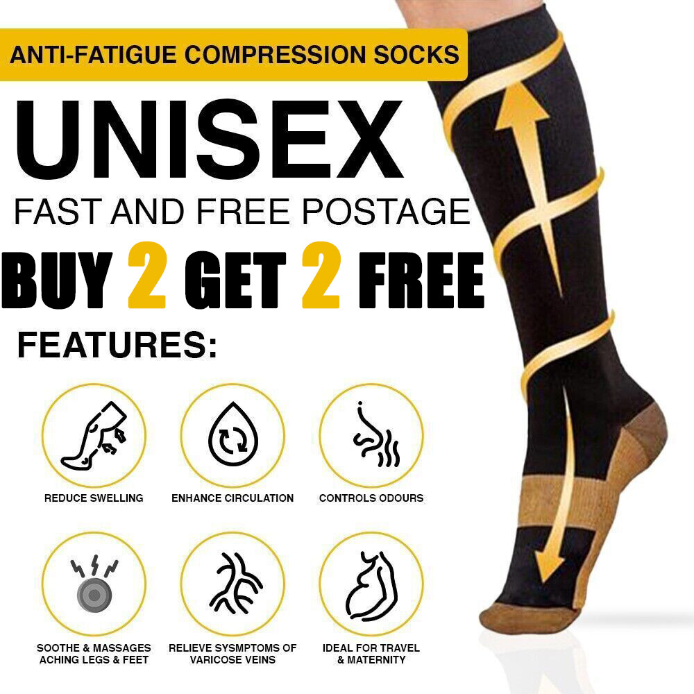 Compression Socks Men & Women Varicose Veins Anti-Fatigue Flight Travel Running