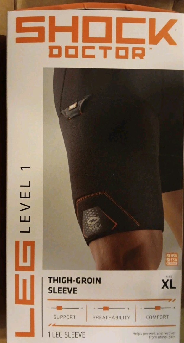 Shock Doctor Thigh-Groin Sleeve (Black, X-Large) Black. New Open Box