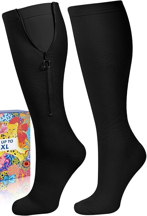 Adjustable Zip-Up Compression Socks 15-30mmHg – Closed Toe – Black – Sm/Med