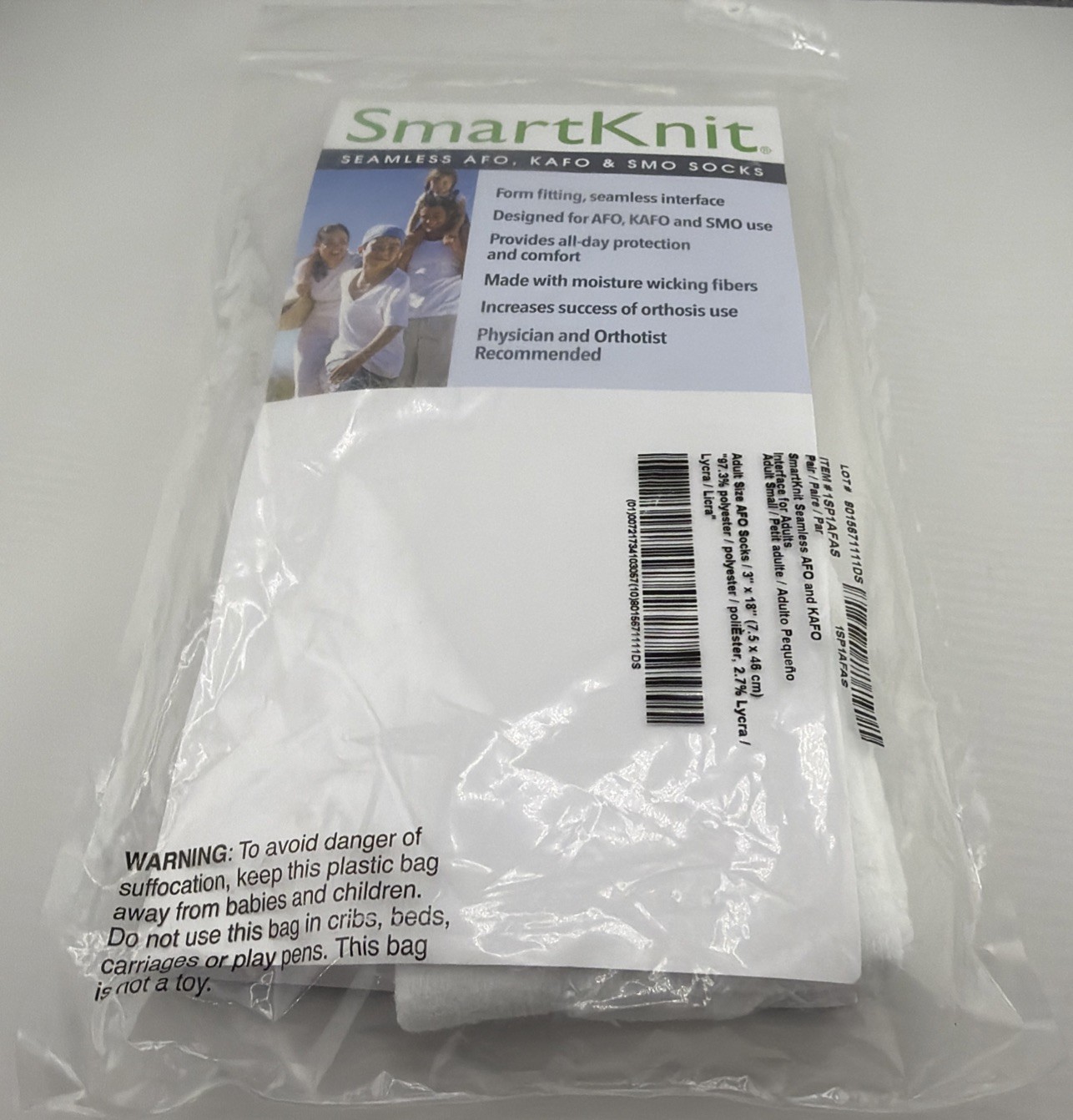 SmartKnit AFO KAFO SMO Socks Adult: S Child: L White Seamless Orthotic Comfort.