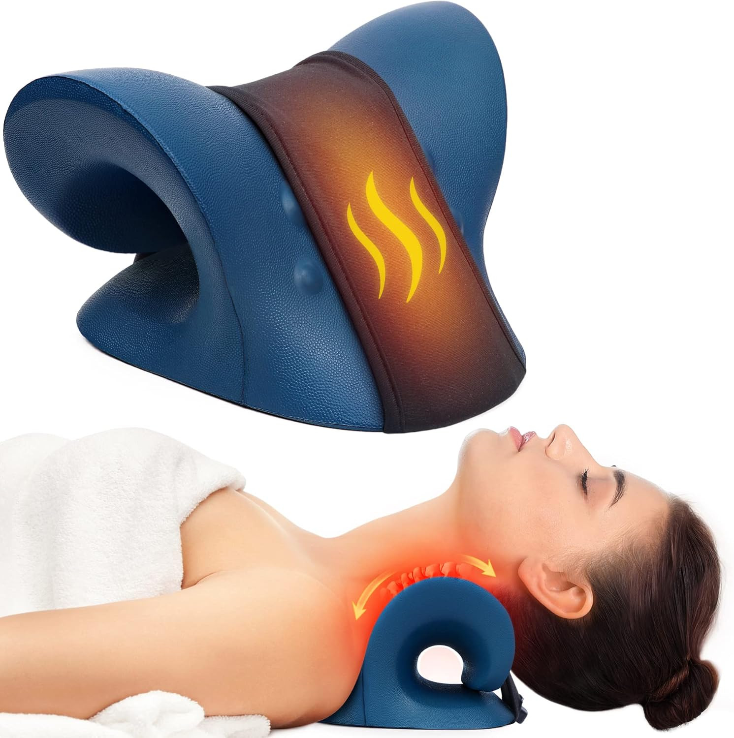 Neck Stretcher for Neck Pain Relief, Heated Cervical Traction Device Pillow with