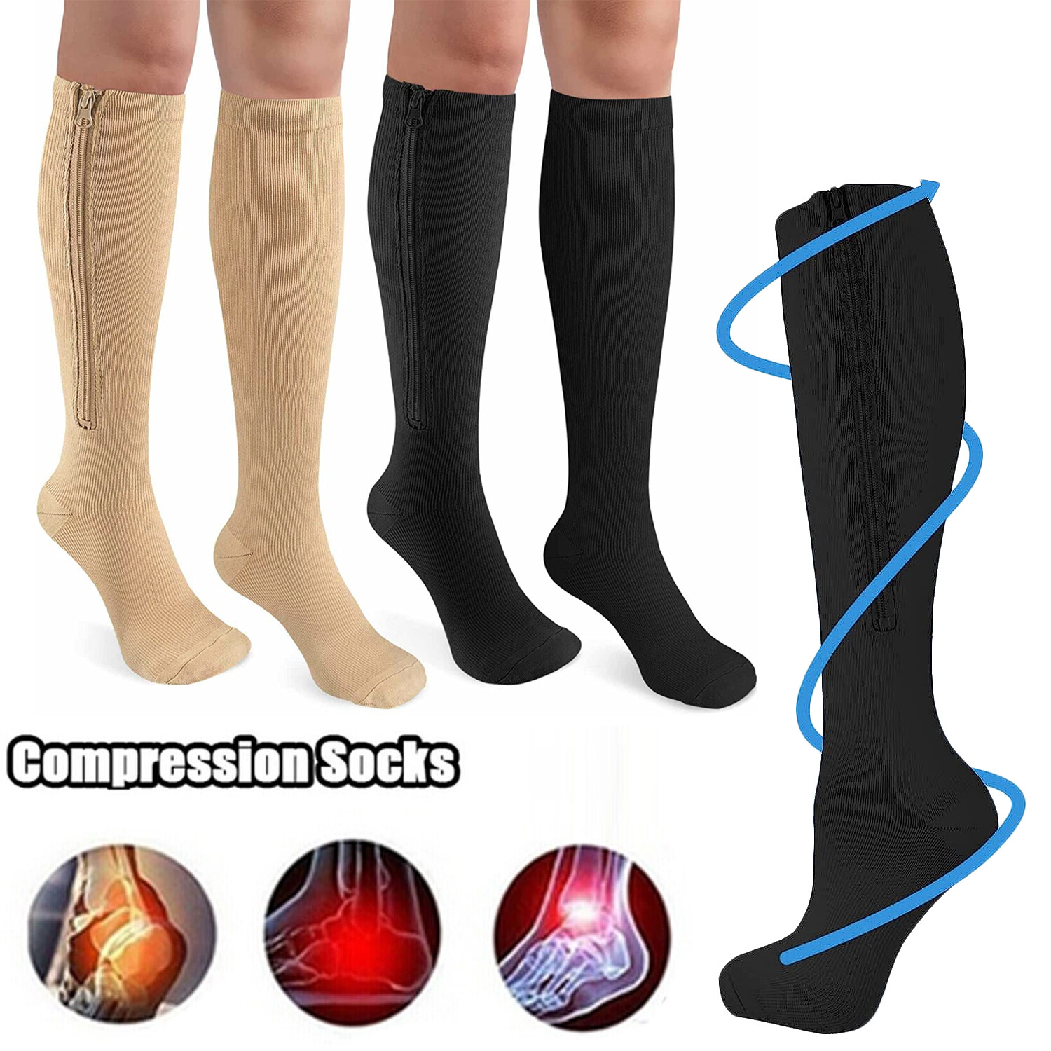 Compression Zipper Sock Calf Support Stockings Unisex Prevent rashes and chafing