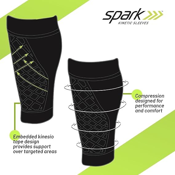 Spark Kinetic Compression Calf Sleeve with Embedded Kinesiology Tape LARGE- Calf