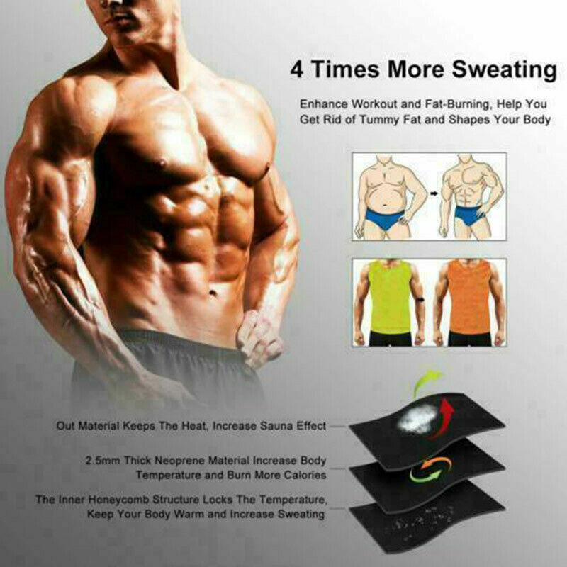 Men’s Waist Trainer Body Shaper Sauna Sweat Belt Tummy Control Band Fat Burner