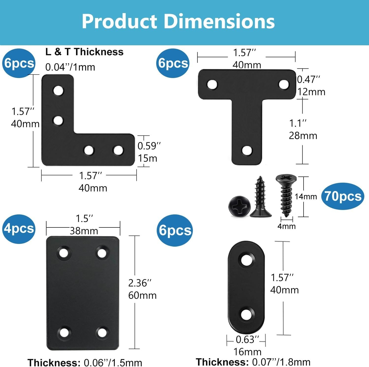 Easy Install 22-Piece Stainless Steel Bracket Set – T/L/Square/Strip Designs