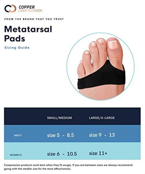 Metatarsal Pads for Women Men Guaranteed Highest Copper Small/Medium (1 Pair)