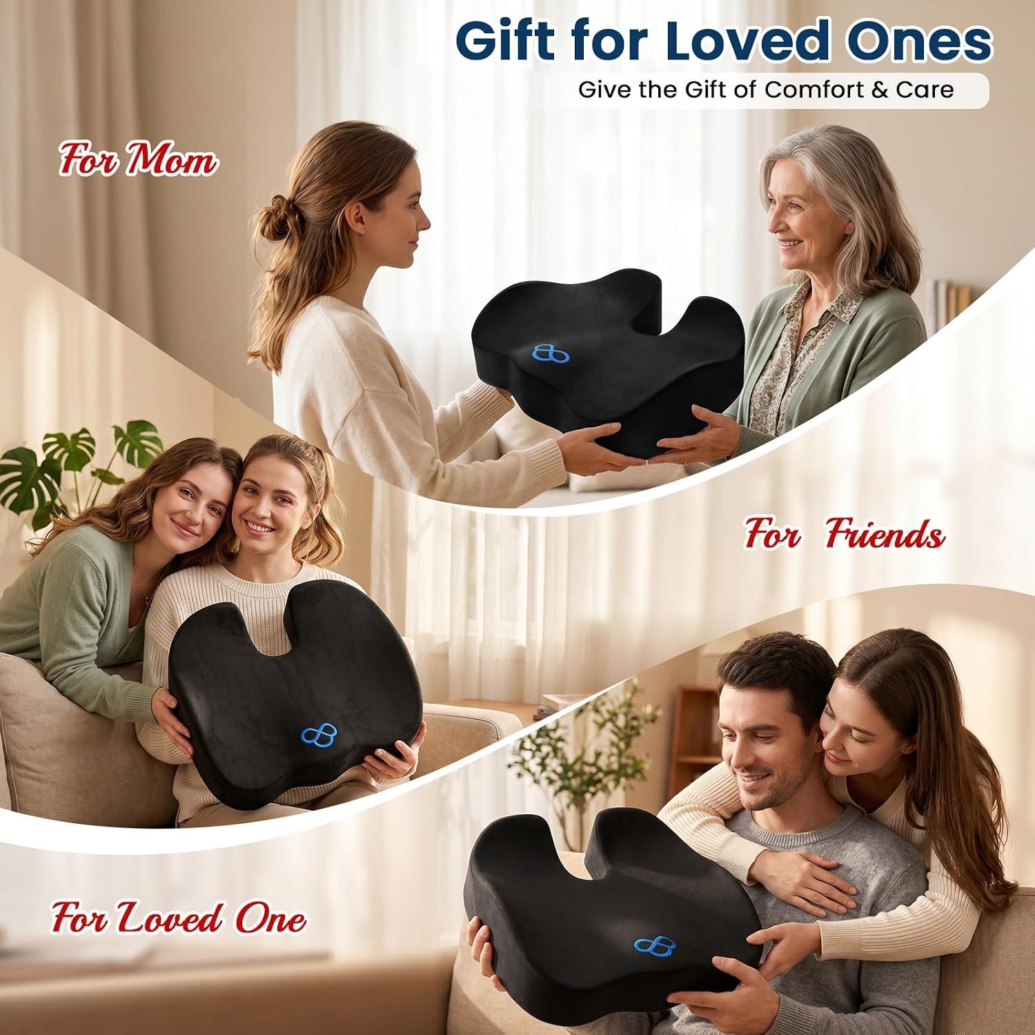 BlissTrends Memory Foam Seat Cushion 4.7in Ergonomic Tailbone Support Black