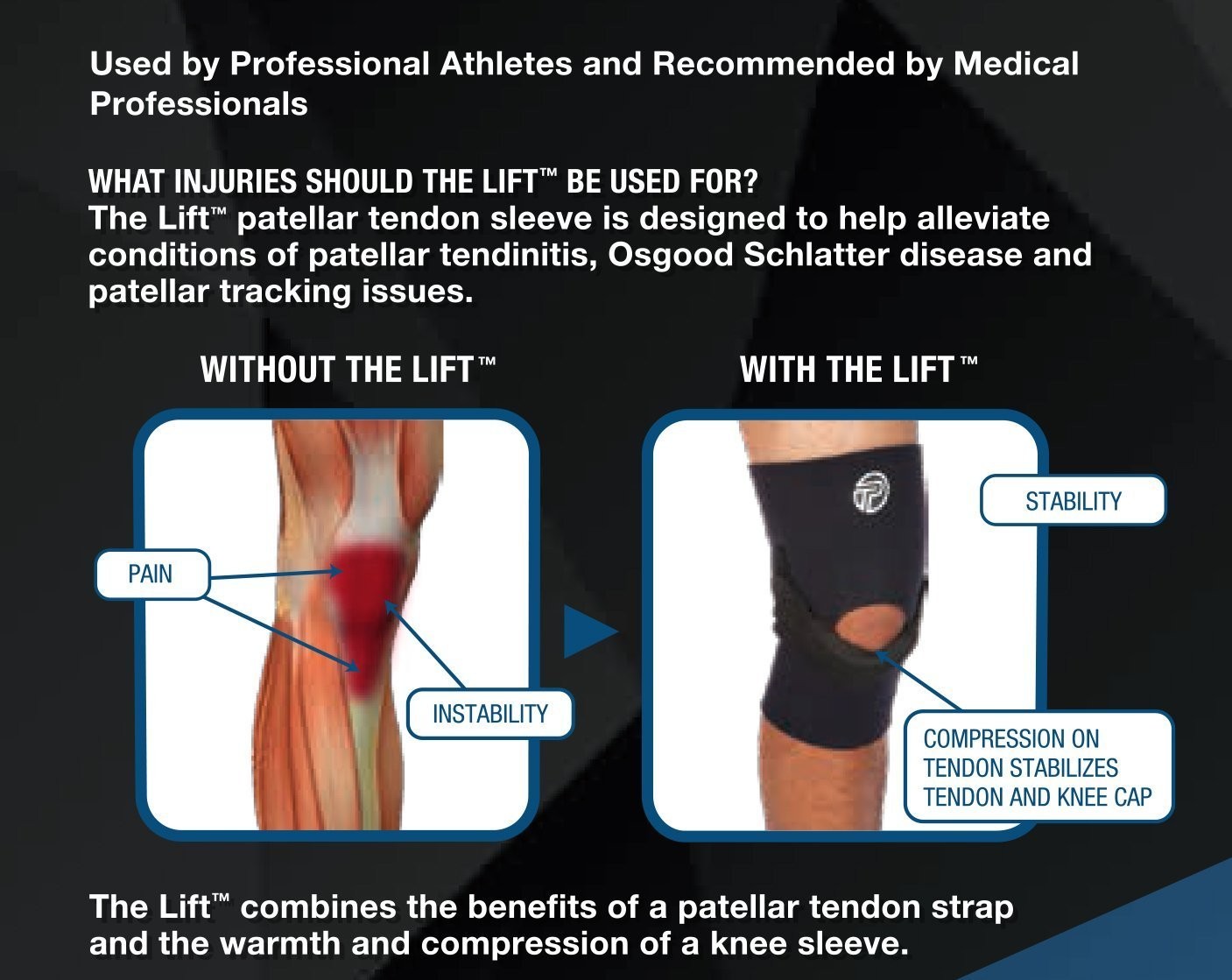 Pro-Tec Athletics The Lift Knee Support, Patellar Tendon Strap Small, Black