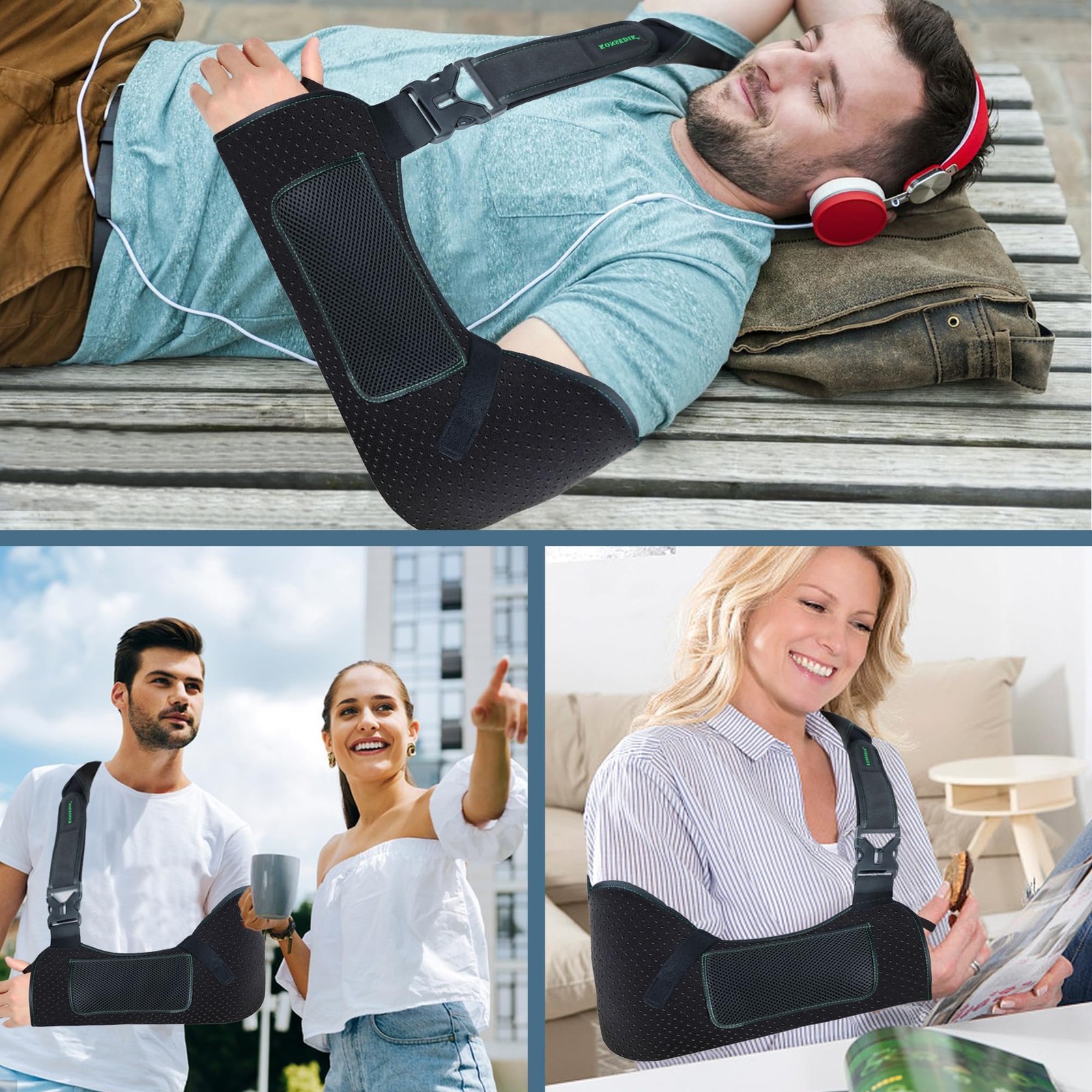 Arm Sling Shoulder ,Breathable Padded Brace with Pocket&Thumb Loop,Fits Left&…